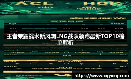 王者荣耀战术新风潮LNG战队领跑最新TOP10榜单解析